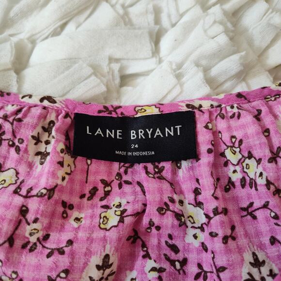Lane Bryant Shirt Womens Plus Size 24 Pink Floral Flutter Sleeve Tie Neck Boho - Picture 10 of 15